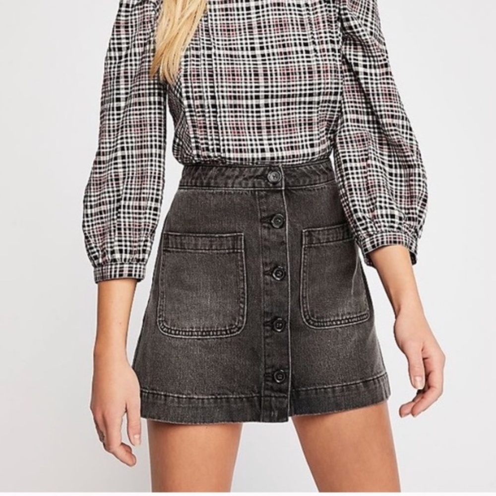 Free People - Don't Get Me Wrong Button Front Rigid Denim Skirt - Rocky Mountain
